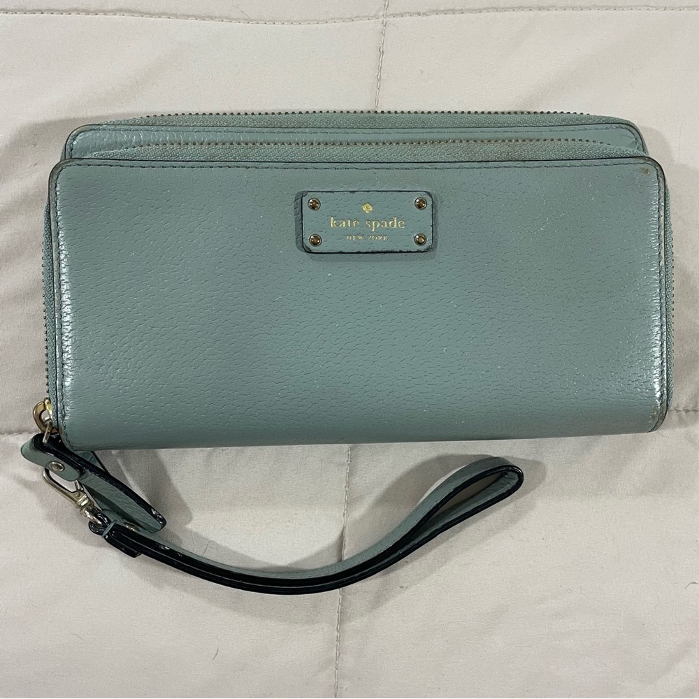 Kate Spade Grove Street Light Blue Zip Around Continental Wallet Wristlet